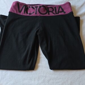 Victoria's Secret Womens  Leggings - Black with Pink Waistband
